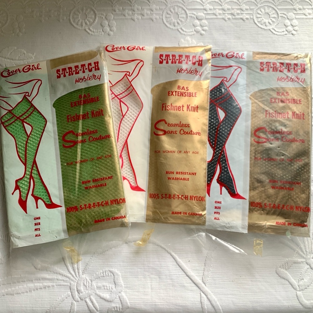 Vintage Cover Girl Fishnet Stockings Different Colours 3 Pairs